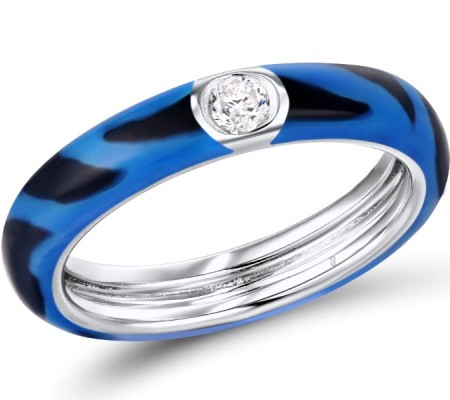 Sterling Silver Ring Enamel,White Cubic Zirconia (R310111ENA6SL925) - US 6