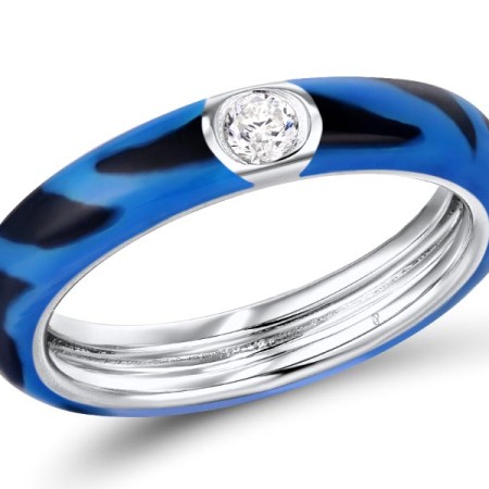 Sterling Silver Ring Enamel,White Cubic Zirconia (R310111ENA6SL925) - US 6