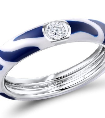 Sterling Silver Ring Enamel,White Cubic Zirconia (R310111ENA8SL925) - US 6