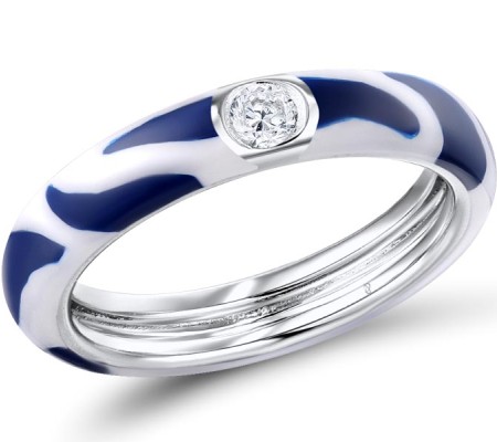 Sterling Silver Ring Enamel,White Cubic Zirconia (R310111ENA8SL925) - US 6