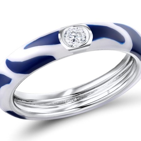 Sterling Silver Ring Enamel,White Cubic Zirconia (R310111ENA8SL925) - US 6