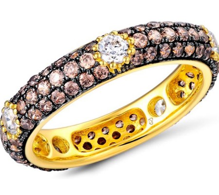 Sterling Silver w/ Yellow Black Plating Ring Chocolate Cz,White Cubic Zirconia (R310113ACHWZSC925)