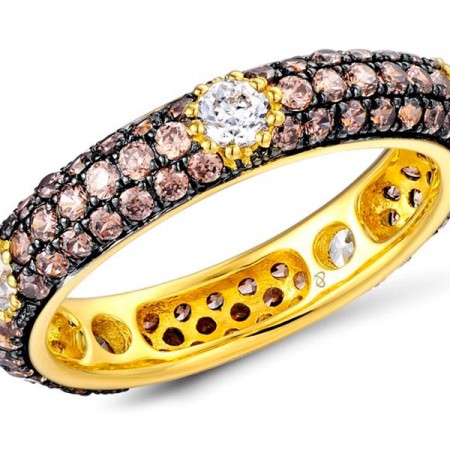 Sterling Silver w/ Yellow Black Plating Ring Chocolate Cz,White Cubic Zirconia (R310113ACHWZSC925)