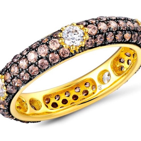 Sterling Silver w/ Yellow Black Plating Ring Chocolate Cz,White Cubic Zirconia (R310113BCHWZSC925)