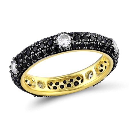 Sterling Silver w/ Yellow Black Plating Ring Black spinel,White Cubic Zirconia (R310113BSNZSC925)