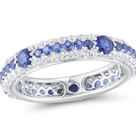 Sterling Silver Ring Blue Nano Cubic Zirconia,White Cubic Zirconia (R310113BZZ1SL925) - US 5.5