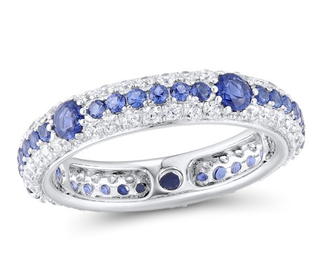 Sterling Silver Ring Blue Nano Cubic Zirconia,White Cubic Zirconia (R310113CBZZ1SL925)