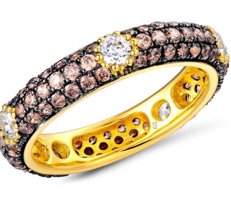 Sterling Silver w/ Yellow Black Plating Ring Chocolate Cz,White Cubic Zirconia (R310113CCHWZSC925)
