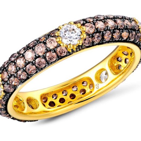Sterling Silver w/ Yellow Black Plating Ring Chocolate Cz,White Cubic Zirconia (R310113CCHWZSC925)
