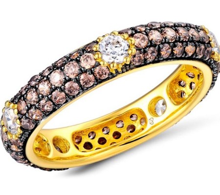 Sterling Silver w/ Yellow Black Plating Ring Chocolate CZ,White Cubic Zirconia (R310113CHWZSC925) - US 6.75