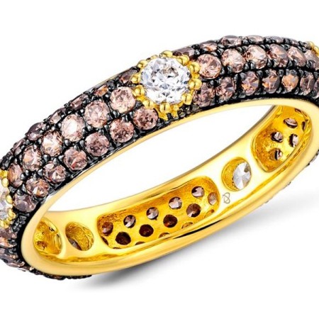 Sterling Silver w/ Yellow Black Plating Ring Chocolate CZ,White Cubic Zirconia (R310113CHWZSC925) - US 6.75