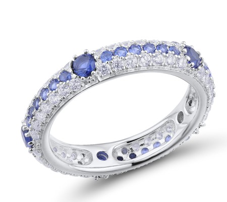 Sterling Silver Ring Blue Nano Cubic Zirconia,White Cubic Zirconia (R310113HBZZ1SL925)
