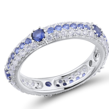Sterling Silver Ring Blue Nano Cubic Zirconia,White Cubic Zirconia (R310113HBZZ1SL925)