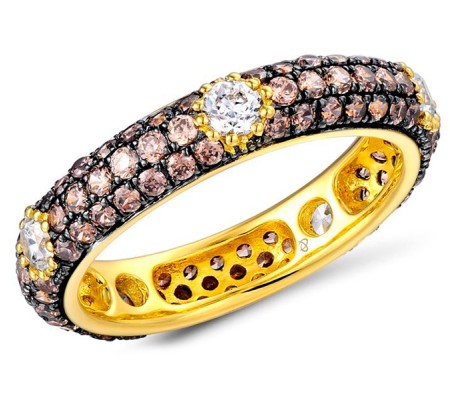 Sterling Silver w/ Yellow Black Plating Ring Chocolate Cz,White Cubic Zirconia (R310113HCHWZSC925)
