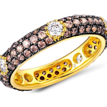 Sterling Silver w/ Yellow Black Plating Ring Chocolate Cz,White Cubic Zirconia (R310113HCHWZSC925)