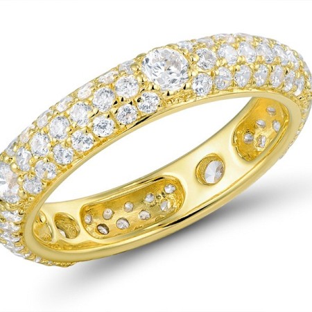 Sterling Silver w/ Yellow Plating Ring White Cubic Zirconia (R310113WCZSY925)