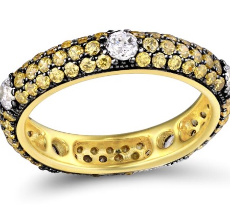 Sterling Silver w/ Yellow Black Plating Ring White Cubic Zirconia,Yellow Nano Crystal (R310113WYZSC925)