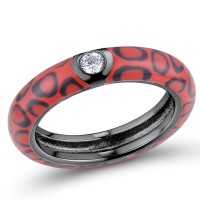 Sterling Silver w/ Black Plating Ring Enamel,White Cubic Zirconia (R310114ENA10SB925) - US 6