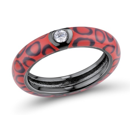 Sterling Silver w/ Black Plating Ring Enamel,White Cubic Zirconia (R310114ENA10SB925) - US 6