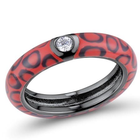 Sterling Silver w/ Black Plating Ring Enamel,White Cubic Zirconia (R310114ENA10SB925) - US 6