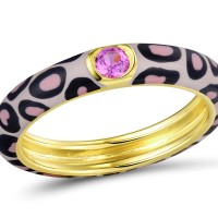 Sterling Silver w/ Yellow Plating Ring Created Pink Sapphire,Enamel (R310114ENA2SY925) - US 6