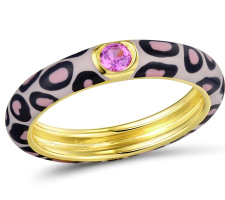 Sterling Silver w/ Yellow Plating Ring Created Pink Sapphire,Enamel (R310114ENA2SY925) - US 6