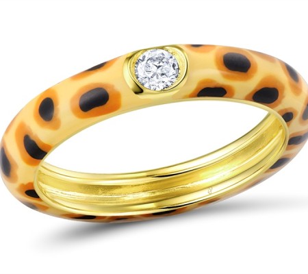 Sterling Silver w/ Yellow Plating Ring Enamel,White Cubic Zirconia (R310114ENA6SY925) - US 6