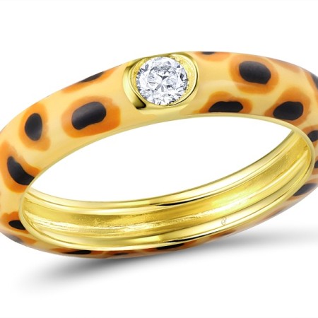 Sterling Silver w/ Yellow Plating Ring Enamel,White Cubic Zirconia (R310114ENA6SY925) - US 6