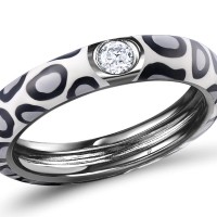 Sterling Silver w/ Black Plating Ring Enamel,White Cubic Zirconia (R310114ENA7SB925) - US 6