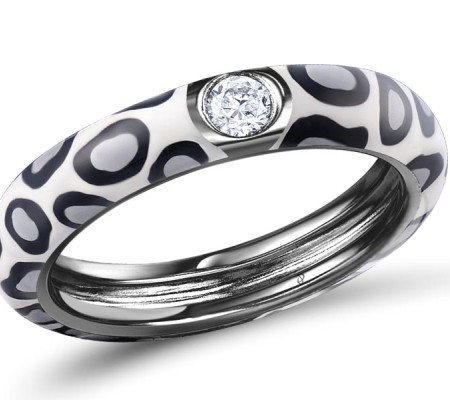 Sterling Silver w/ Black Plating Ring Enamel,White Cubic Zirconia (R310114ENA7SB925) - US 6