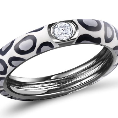 Sterling Silver w/ Black Plating Ring Enamel,White Cubic Zirconia (R310114ENA7SB925) - US 6