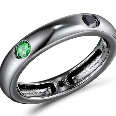 Sterling Silver w/ Black Plating Ring Black spinel,Green Spinel (R310115BGSSB925)