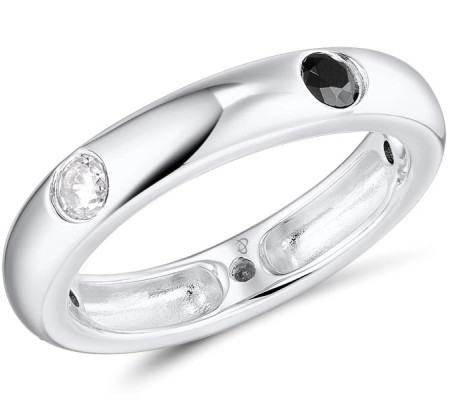 Sterling Silver Ring Black spinel,White Cubic Zirconia (R310115BSNZ1SL925) - US 6