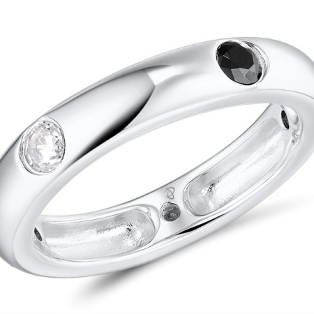 Sterling Silver Ring Black spinel,White Cubic Zirconia (R310115BSNZ1SL925) - US 6