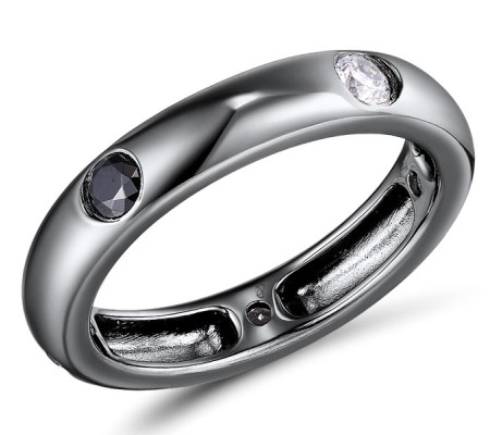 Sterling Silver w/ Black Plating Ring Black spinel,White Cubic Zirconia (R310115BSNZSB925) - US 6