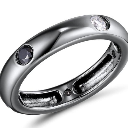 Sterling Silver w/ Black Plating Ring Black spinel,Created white sapphire (R310115BWSSB925)