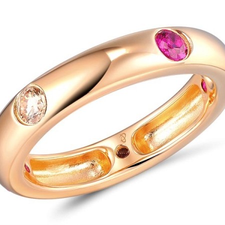 Sterling Silver w/ Rose Plating Ring Champagne Cubic Zirconia,Created Ruby (R310115CCUSR925)
