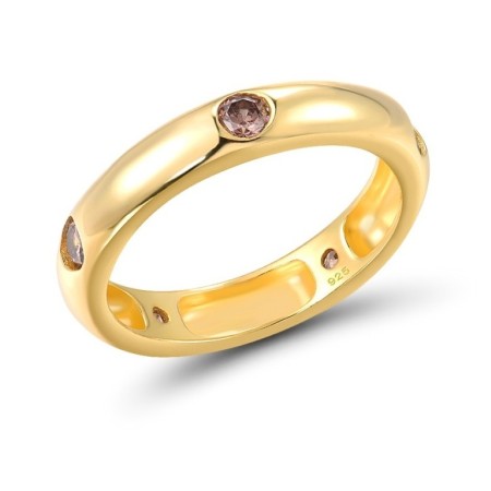 Sterling Silver w/ Yellow Plating Ring Chocolate CZ (R310115CHZSY925)