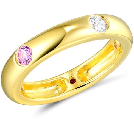 Sterling Silver w/ Yellow Plating Ring Created Pink Sapphire,White Cubic Zirconia (R310115CPSZ1SY925) - US 6.5