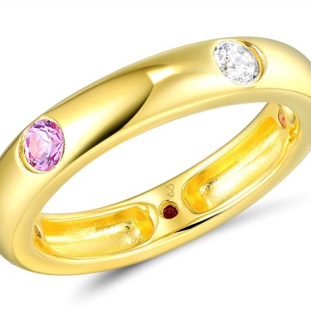 Sterling Silver w/ Yellow Plating Ring Created Pink Sapphire,White Cubic Zirconia (R310115CPSZ1SY925) - US 6.5