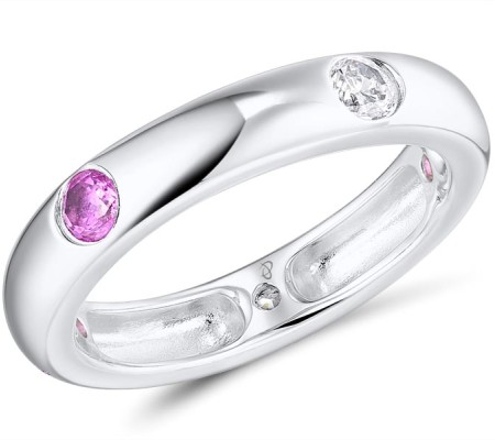 Sterling Silver Ring Created Pink Sapphire,White Cubic Zirconia (R310115CPSZSL925) - US 6