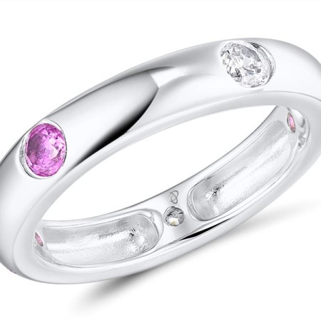 Sterling Silver Ring Created Pink Sapphire,White Cubic Zirconia (R310115CPSZSL925) - US 6