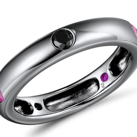 Sterling Silver w/ Black Plating Ring Black spinel,Created Ruby (R310115CRBSB925)