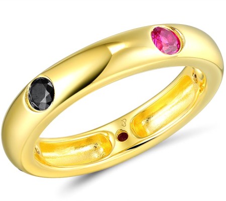 Sterling Silver w/ Yellow Plating Ring Black spinel,Created Ruby (R310115CRBSY925) - US 7.25