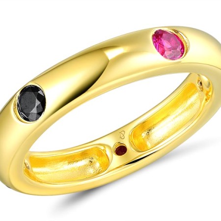 Sterling Silver w/ Yellow Plating Ring Black spinel,Created Ruby (R310115CRBSY925) - US 7.25