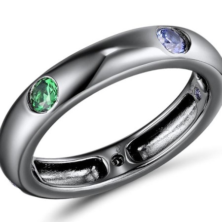 Sterling Silver w/ Black Plating Ring Created Sapphire,Green Spinel (R310115SCGSB925) - US 5