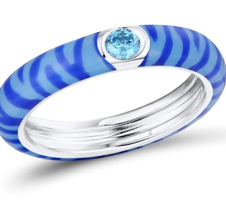 Sterling Silver Ring Blue Cubic Zirconia,Enamel (R310119ENA1SL925) - US 6