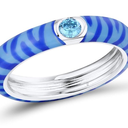 Sterling Silver Ring Blue Cubic Zirconia,Enamel (R310119ENA1SL925) - US 6