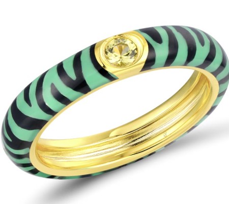 Sterling Silver w/ Yellow Plating Ring Enamel,Green Nano Cubic Zirconia (Per (R310119ENA3SY925) - US 7.25