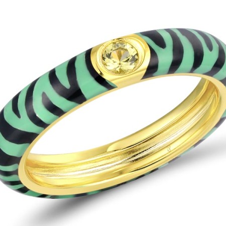 Sterling Silver w/ Yellow Plating Ring Enamel,Green Nano Cubic Zirconia (Per (R310119ENA3SY925) - US 7.25